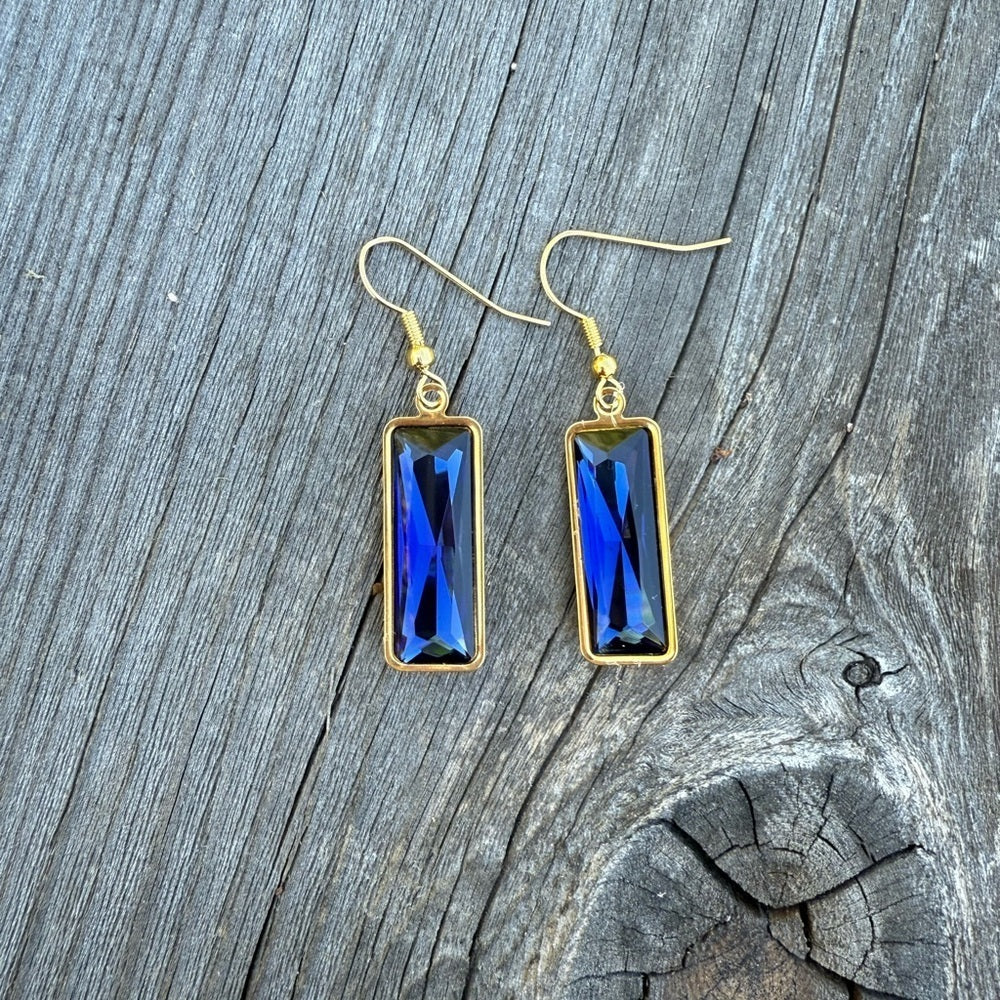 Handcrafted earrings with Austrian Montana blue baguette crystal