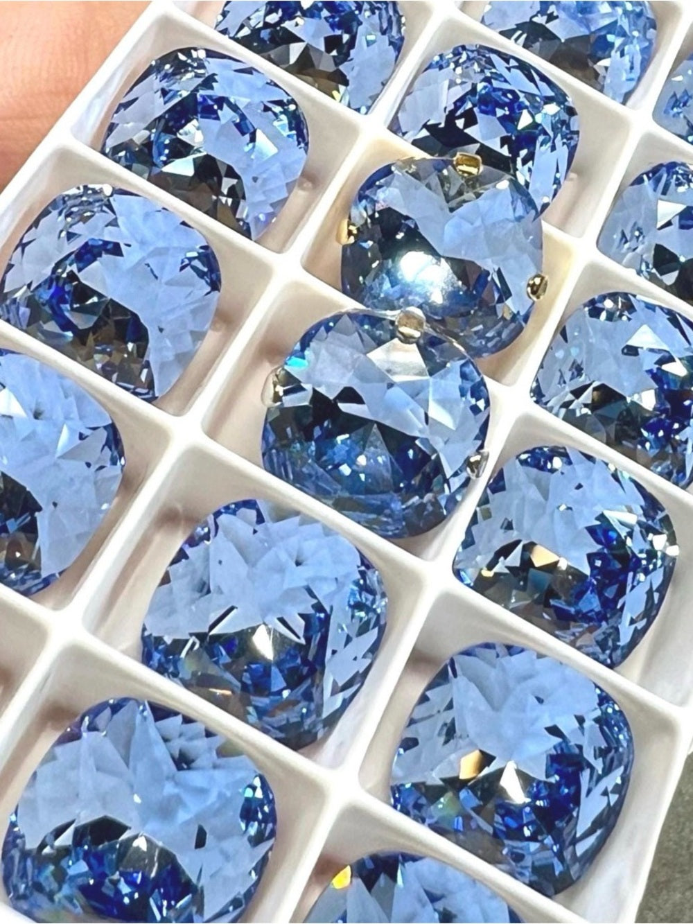 Adjustable light blue sapphire Statement Ring Silver Tone Sparkly Cushion Cut