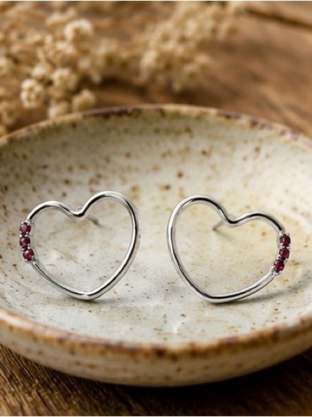 Handcrafted Fuchsia Crystal Heart Earrings | Silver | Romantic Minimalist