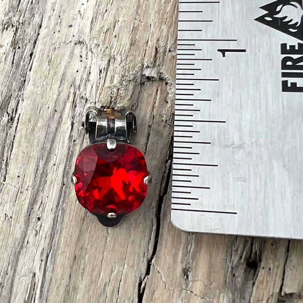 Clip on earrings with siam red cushion shape Swarovski crystal handcrafted