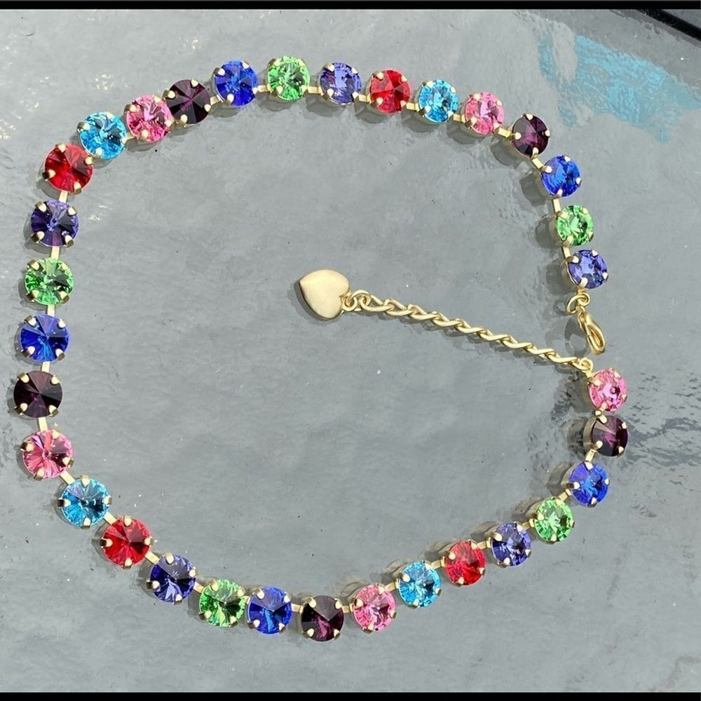 Handcrafted cup chain necklace with Swarovski crystal