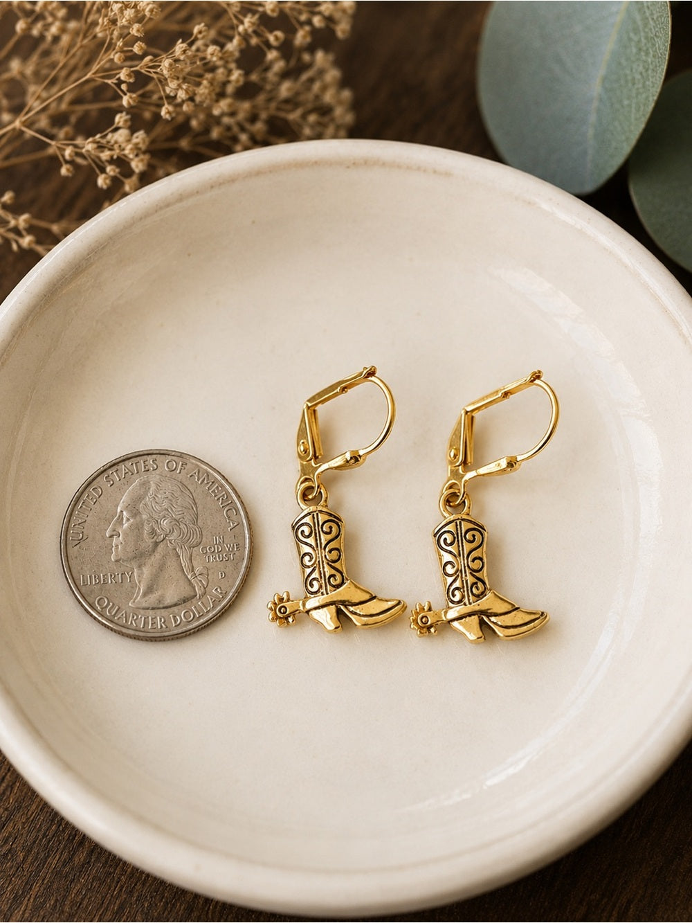 Cowgirl Boot Earrings – Gold Tone Leverbacks