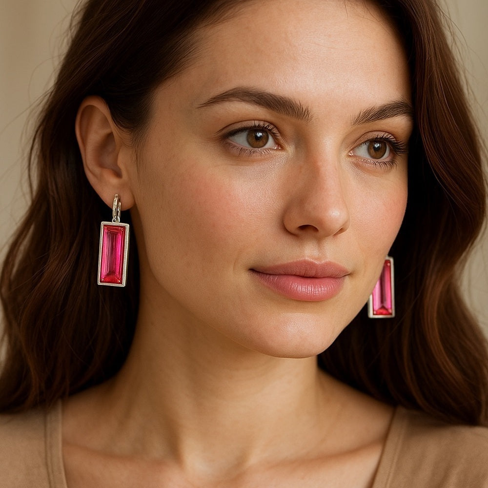 Handcrafted earrings with Austrian rose baguette crystal