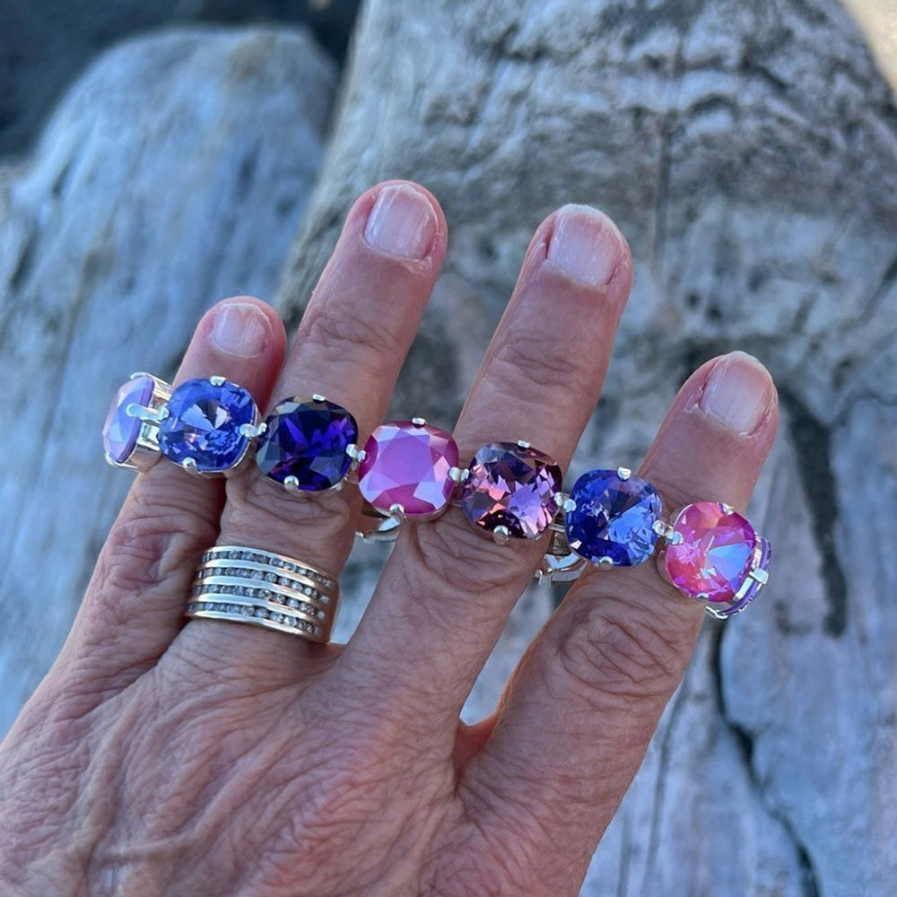 Handcrafted statement bracelet with Swarovski crystal pinks and purples