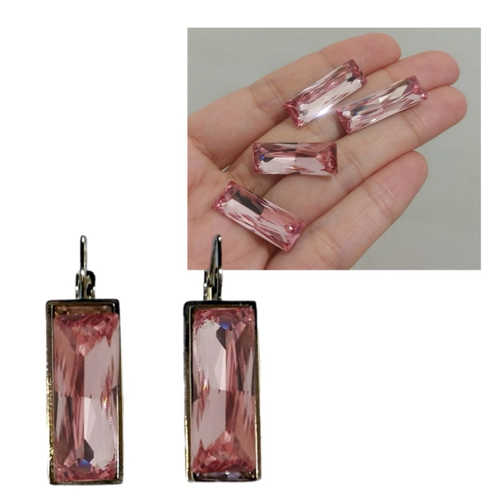 Elegant Silver Leverback Earrings with light rose Baguette Crystals