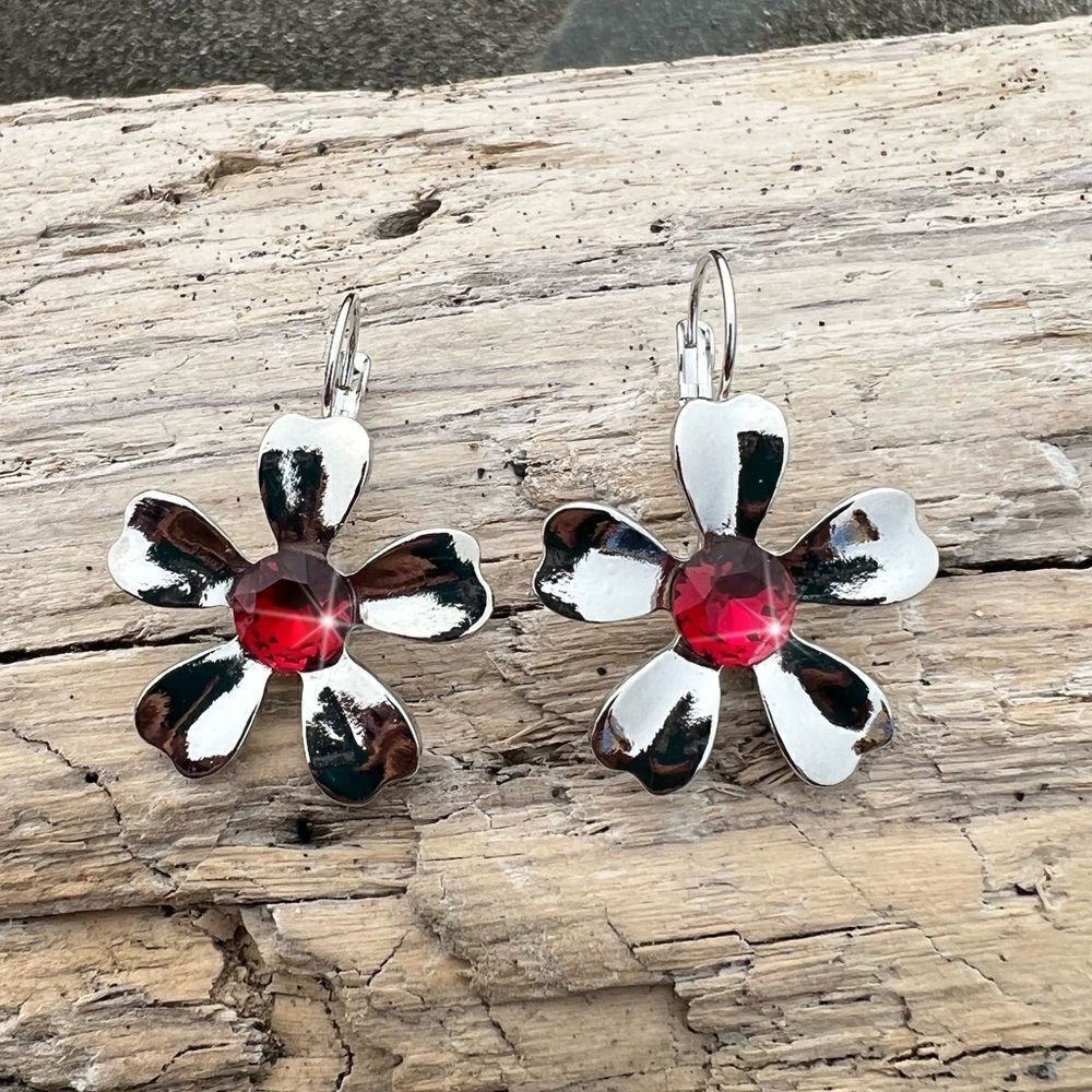 Earrings with Swarovski crystal red handcrafted