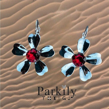 Earrings with Swarovski crystal red handcrafted