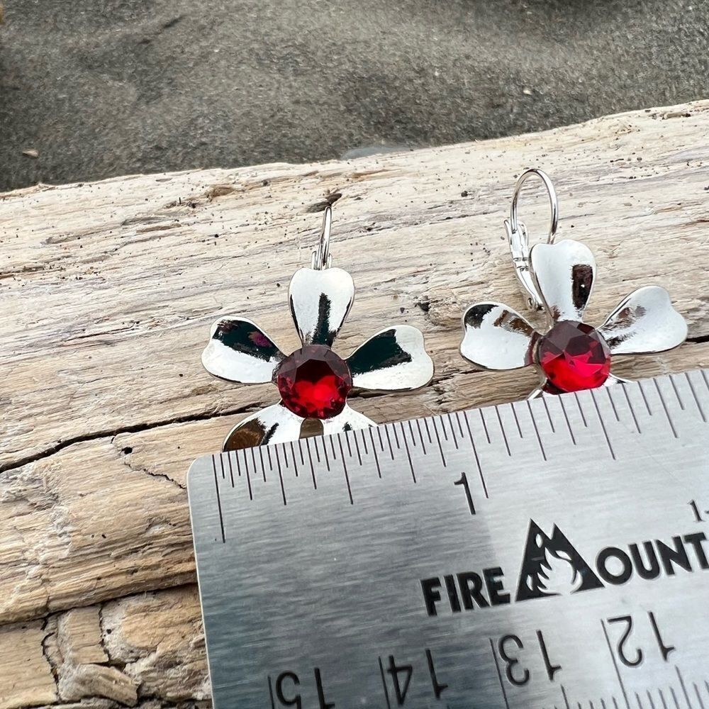 Earrings with Swarovski crystal red handcrafted