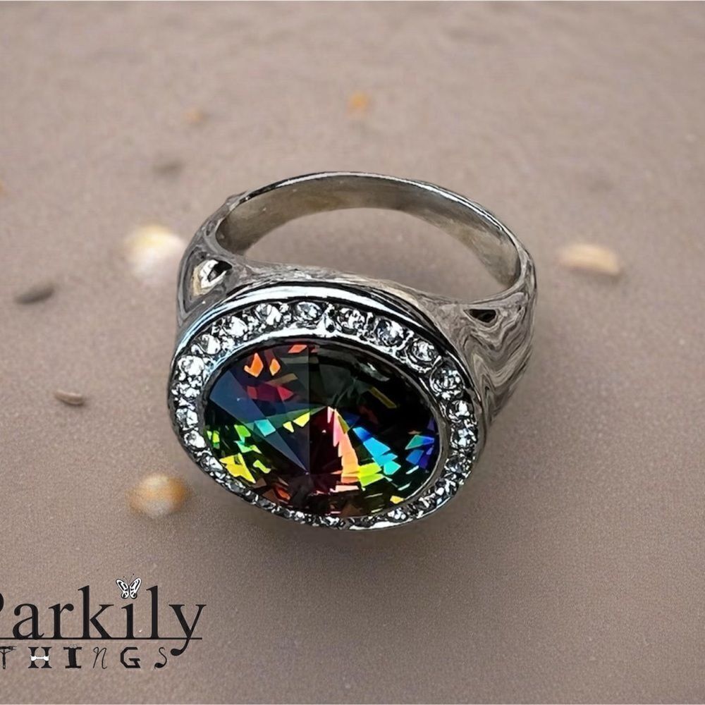 Sparkly statement ring made with Swarovski crystal size 9