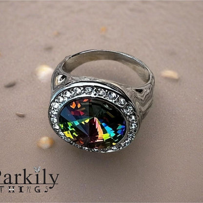 Sparkly statement ring made with Swarovski crystal size 9