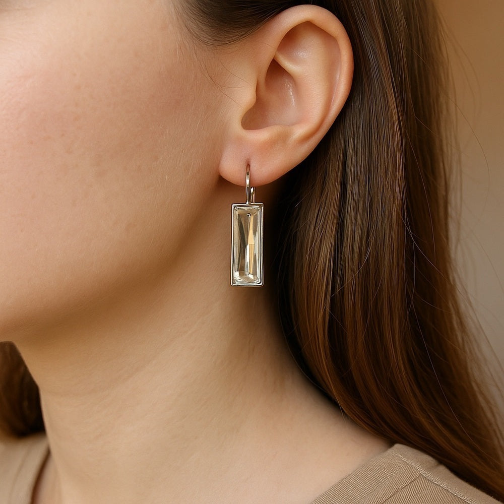 Handcrafted earrings made with Austrian clear baguette crystals