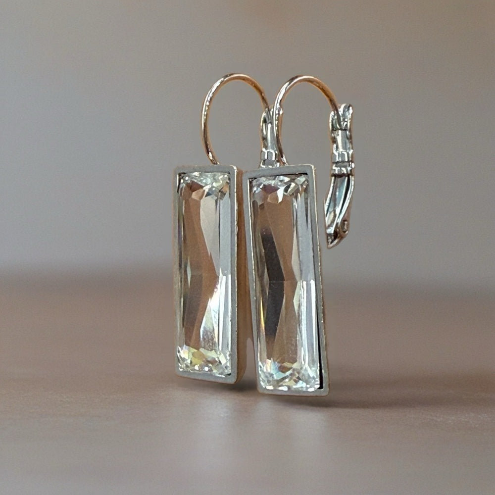 Handcrafted earrings made with Austrian clear baguette crystals