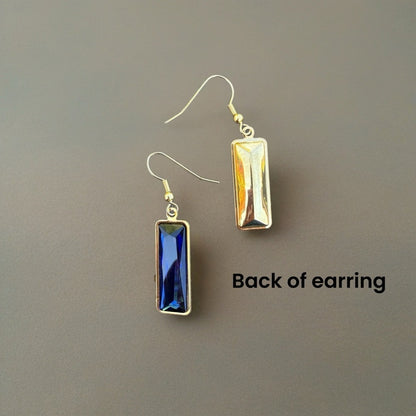Handcrafted earrings with Austrian Montana blue baguette crystal