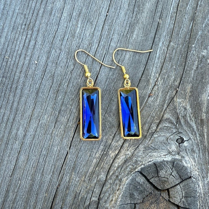 Handcrafted earrings with Austrian Montana blue baguette crystal