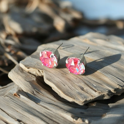 Handcrafted earrings with Swarovski crystal with pink crystals and silver