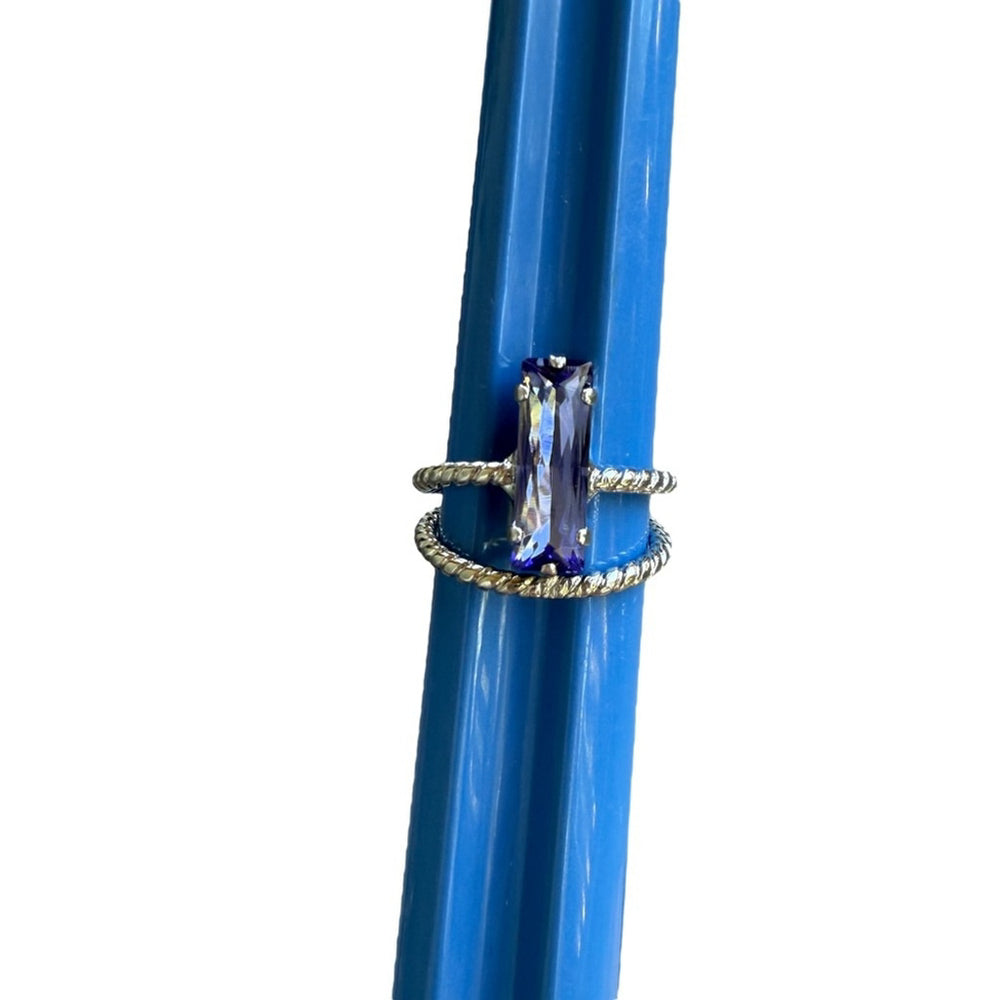 Handcrafted sparkly ring with Austrian tanzanite purple crystal adjustable