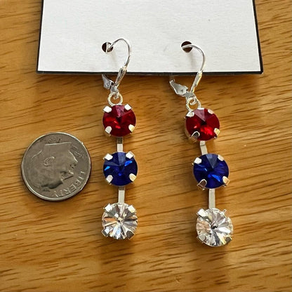 Handcrafted red white and blue cupchain silver earrings with Swarovski crystal