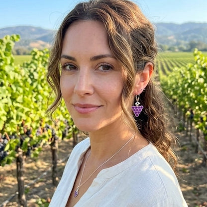 Purple Crystal Grape Cluster Earrings – Silver Tone Dangle