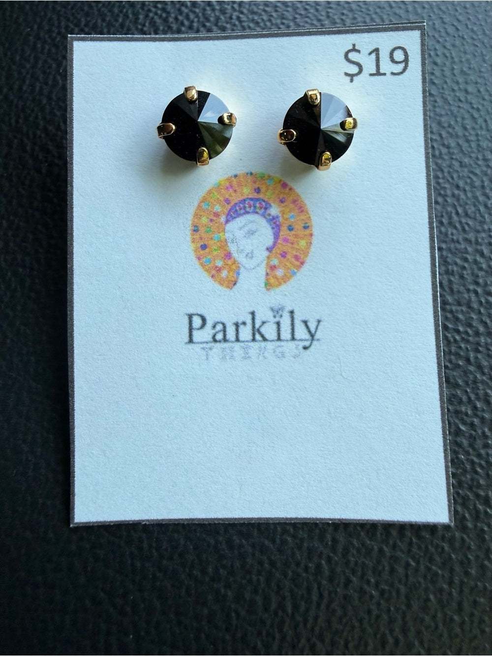 Sparkly Stud Earrings with Swarovski crystals Gold Tone Color #1 - jet black