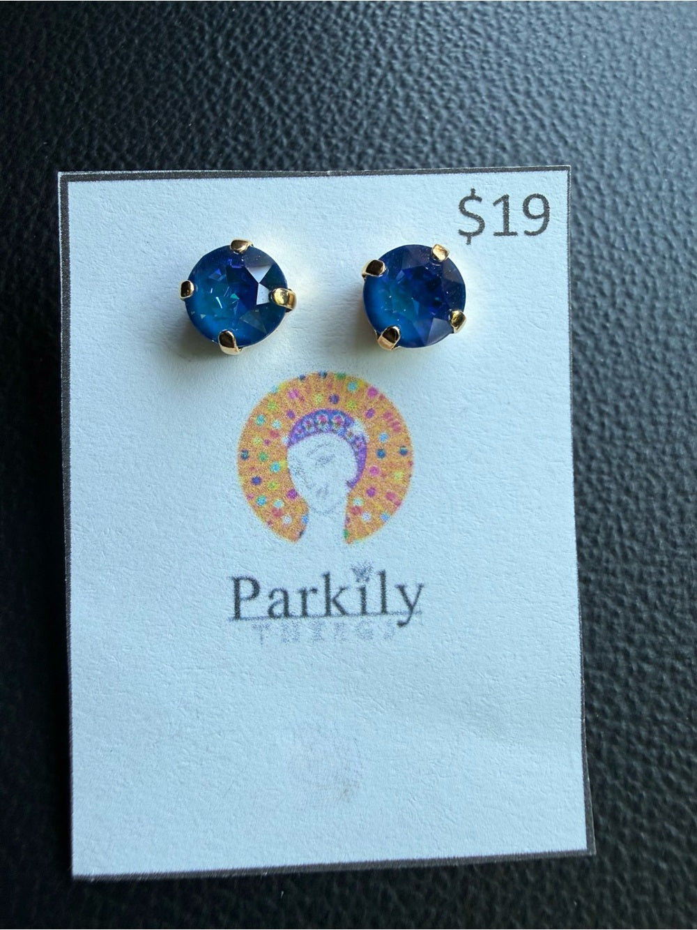 Sparkly Stud Earrings with Swarovski crystals Gold Tone Color #2 - blue