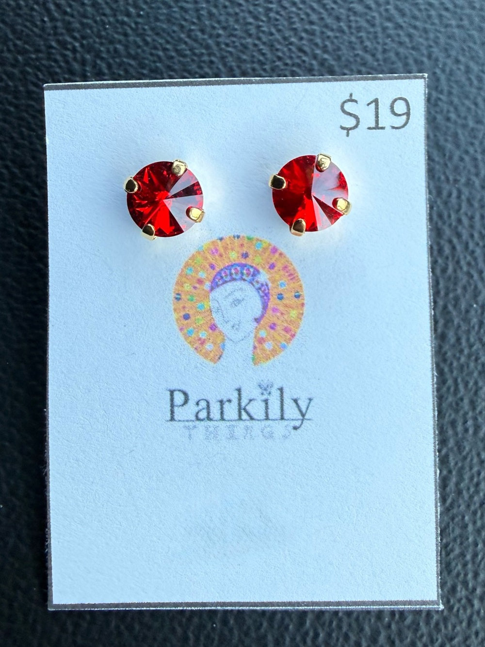Sparkly Stud Earrings with Swarovski crystals Gold Color #3 - light siam red
