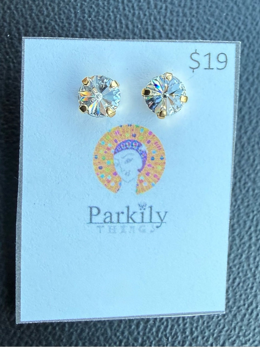 Sparkly Stud Earrings with Swarovski crystals Gold Tone Color #4 - Clear