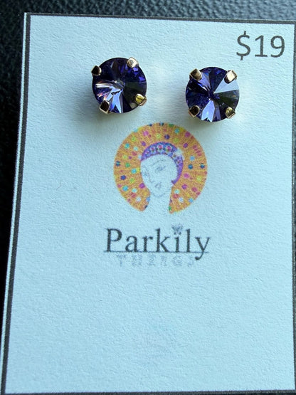 Sparkly Stud Earrings with Swarovski crystals Gold and Color #6 tanzanite purple