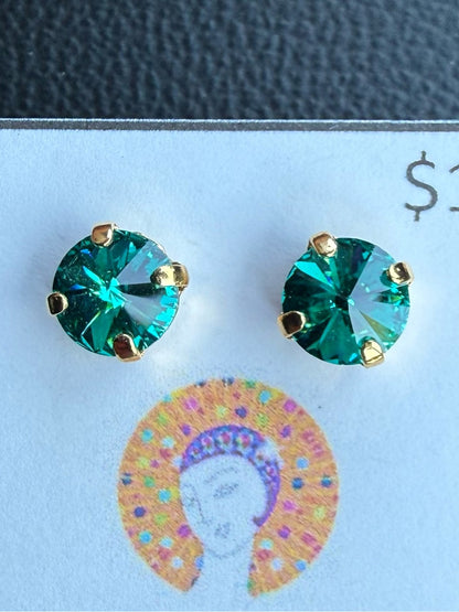 Sparkly Stud Earrings with Swarovski crystals Gold and Color #8 - blue zircon