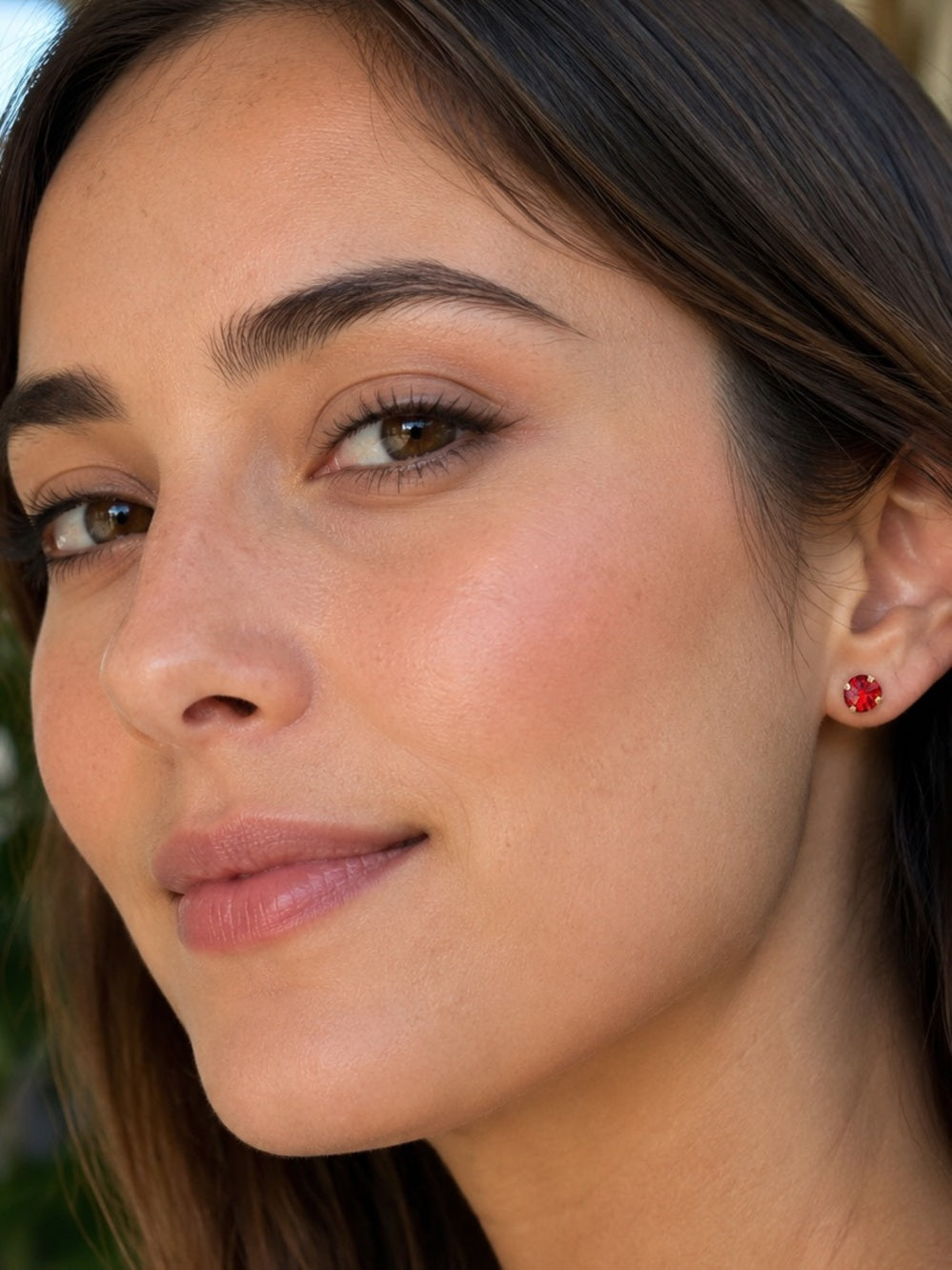 Sparkly Stud Earrings with Swarovski crystals Gold Color #3 - light siam red