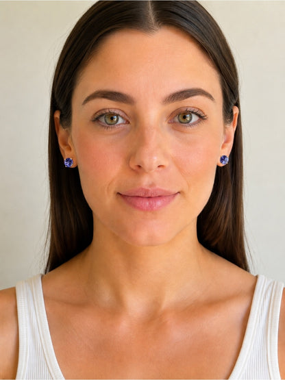 Sparkly Stud Earrings with Swarovski crystals Gold and Color #6 tanzanite purple