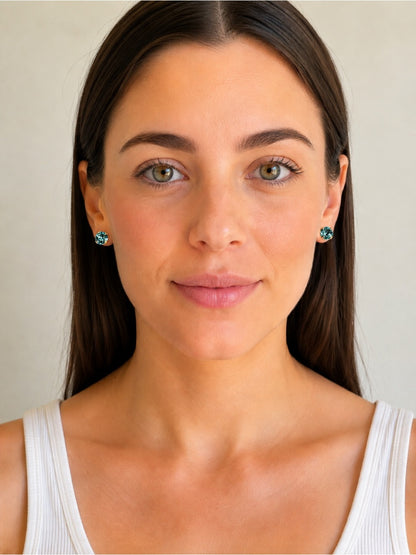 Sparkly Stud Earrings with Swarovski crystals Gold and Color #5 light turquoise