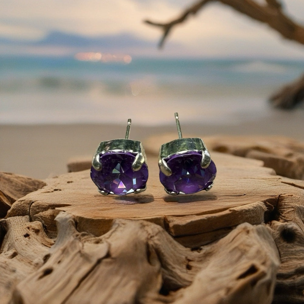 Handcrafted petite stud earrings with Swarovski crystal purple ignite