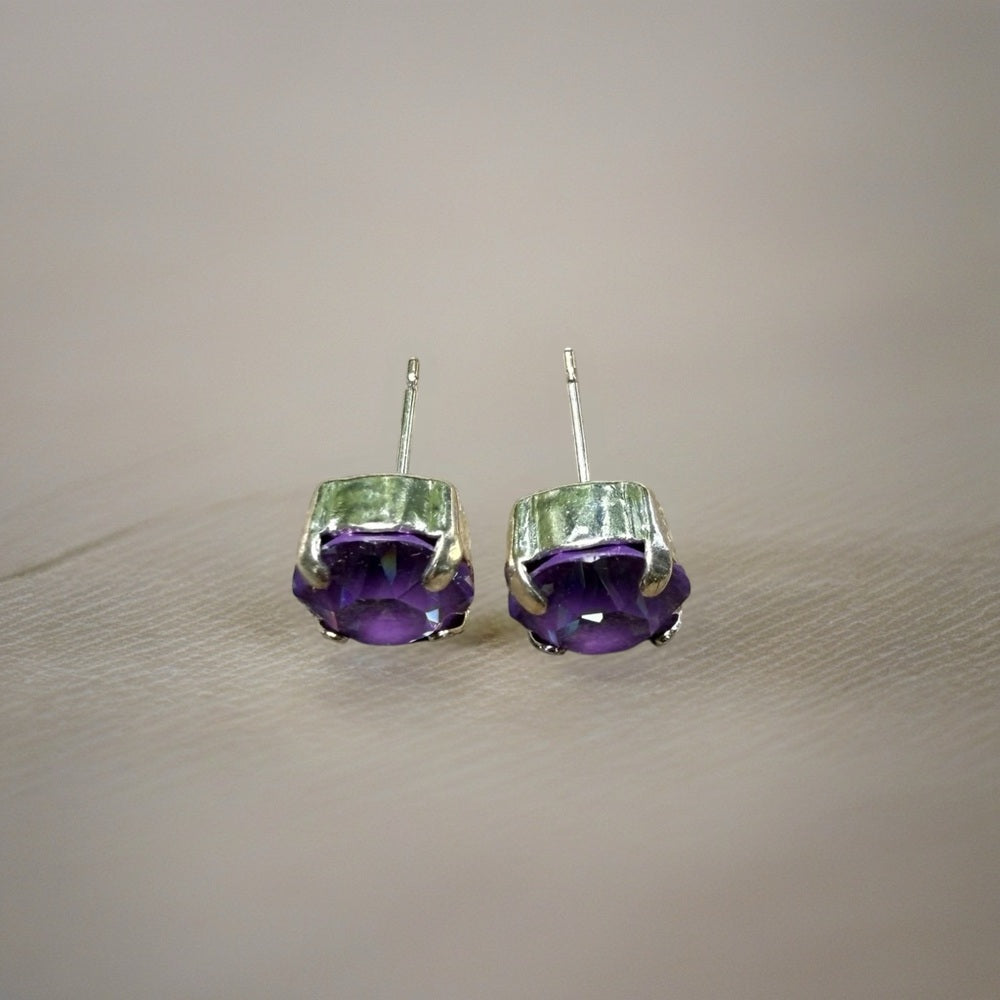 Handcrafted petite stud earrings with Swarovski crystal purple ignite