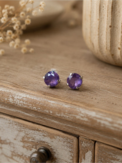 Handcrafted petite stud earrings with Swarovski crystal purple ignite