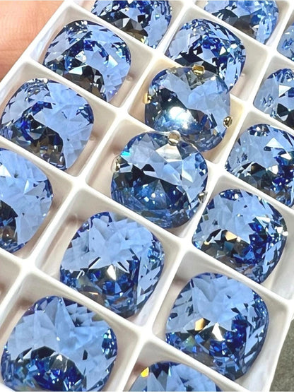 Adjustable light blue sapphire Statement Ring Silver Tone Sparkly Cushion Cut