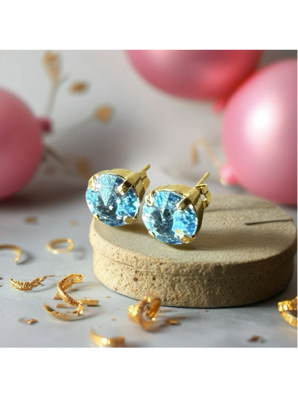 Handcrafted petite stud earrings with sparkly light sapphire Swarovski crystals
