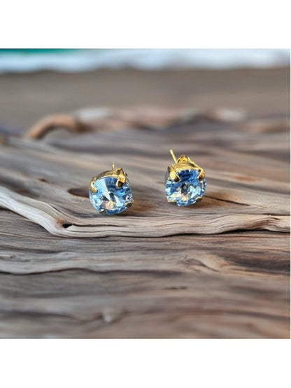 Handcrafted petite stud earrings with sparkly light sapphire Swarovski crystals