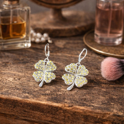 Shamrock Crystal Earrings Green Sparkle Clover Dangle