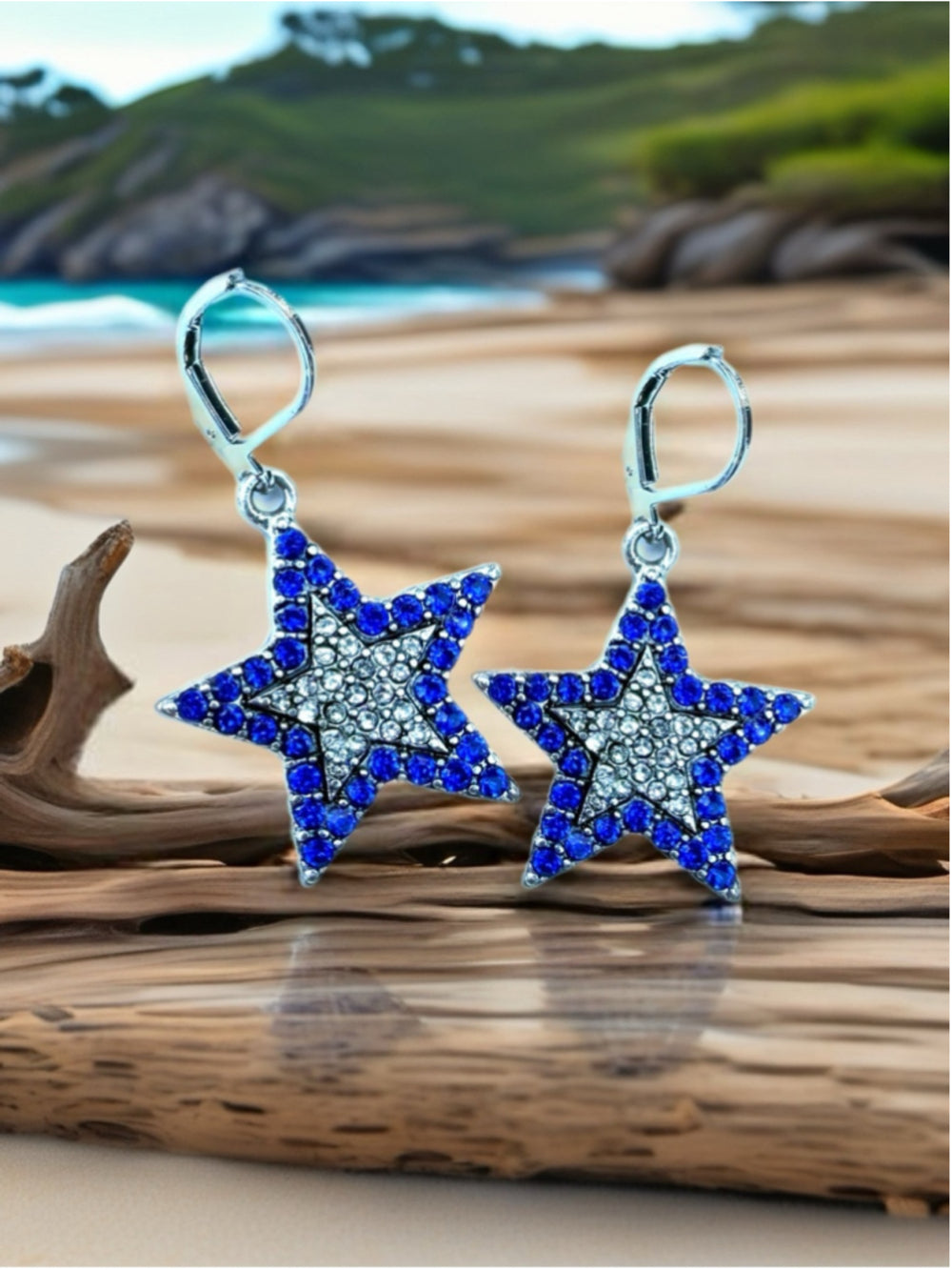 Blue & Silver Crystal Star Dangle Earrings – Great Summer Sparkle