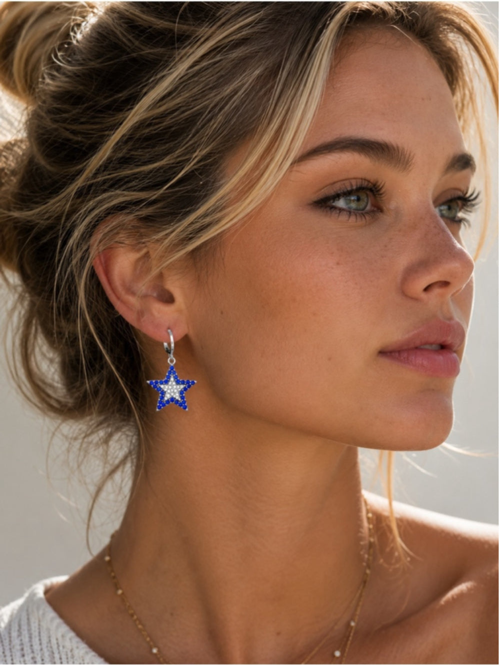 Blue & Silver Crystal Star Dangle Earrings – Great Summer Sparkle