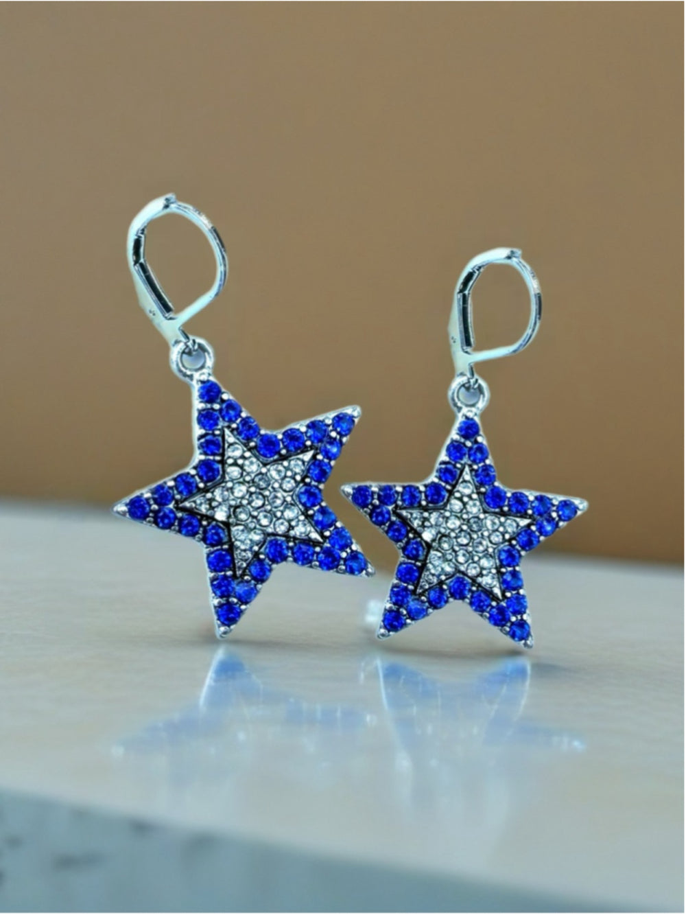 Blue & Silver Crystal Star Dangle Earrings – Great Summer Sparkle