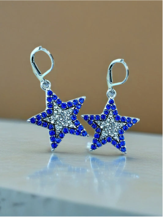 Blue & Silver Crystal Star Dangle Earrings – Great Summer Sparkle
