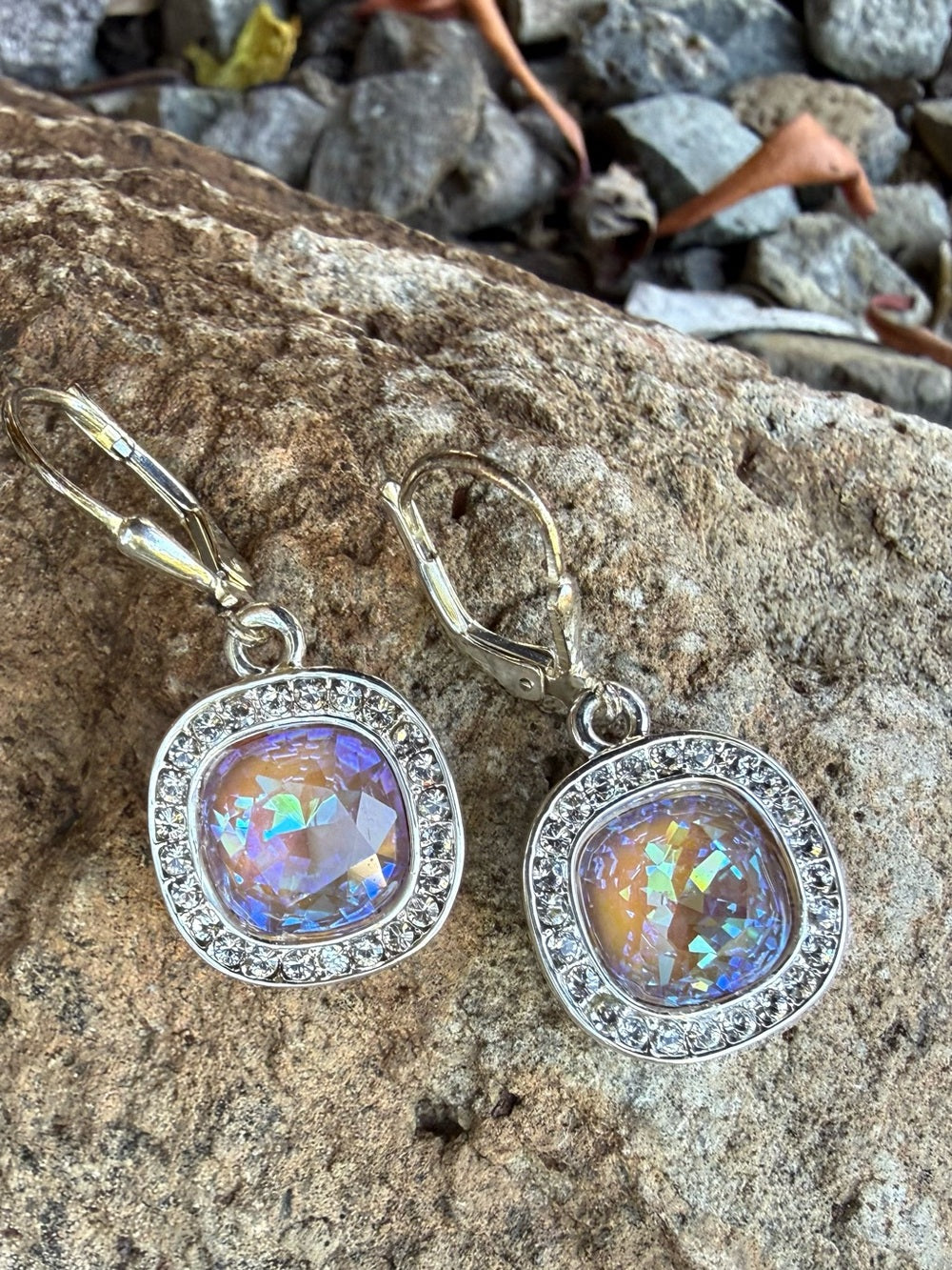 Handcrafted earrings with cappuccino color Swarovski crystal
