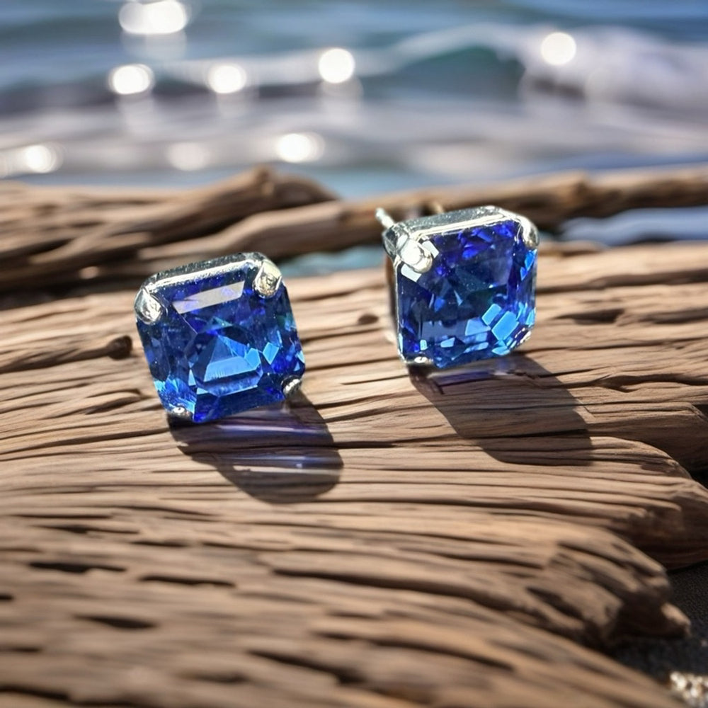 Sapphire Blue Crystal Stud Earrings