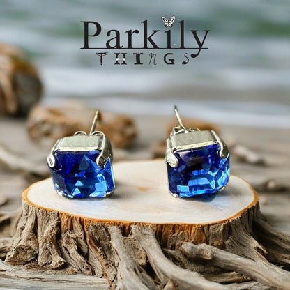 Sapphire Blue Crystal Stud Earrings