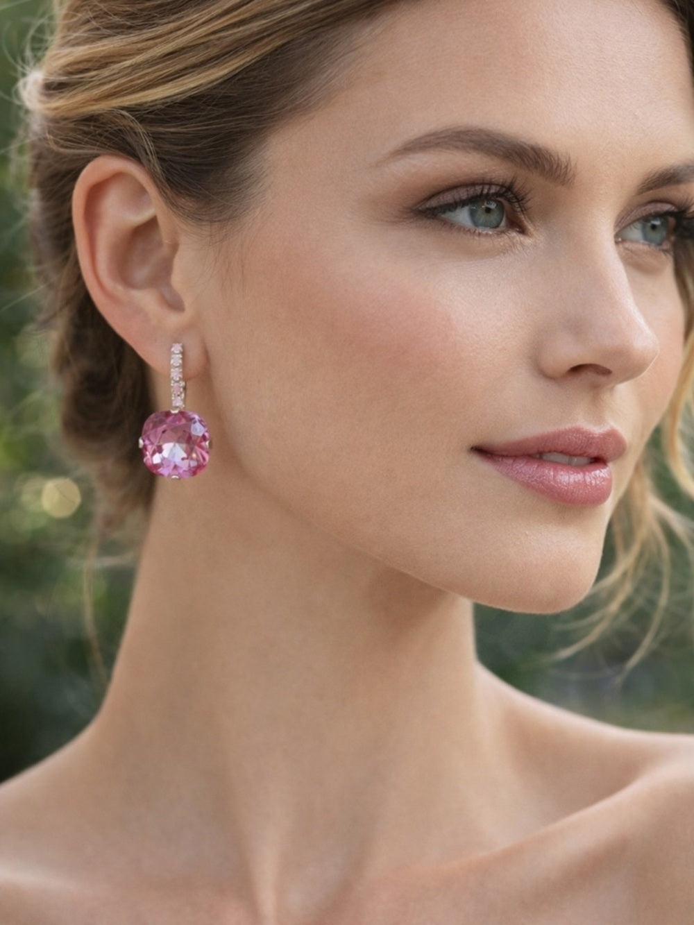 Cushion Cut rose water opal Pink Crystal Drop Earrings