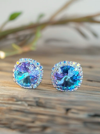 Handcrafted earrings with light vitrail Swarovski crystal and aurora borealis