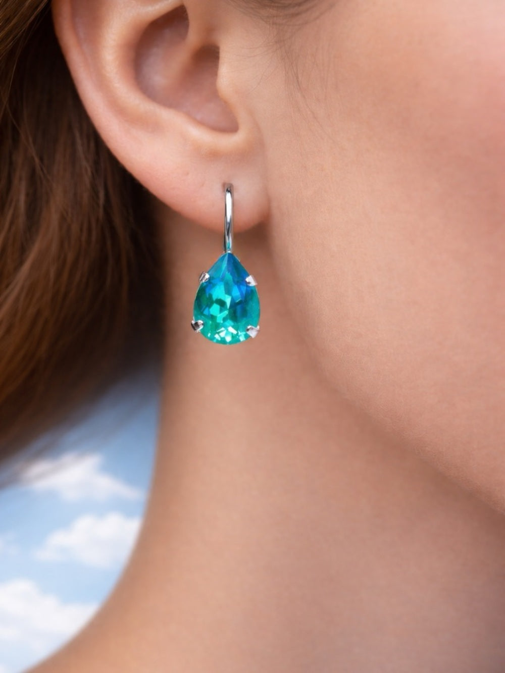 Handcrafted earrings with laguna blue teardrop Swarovski crystal