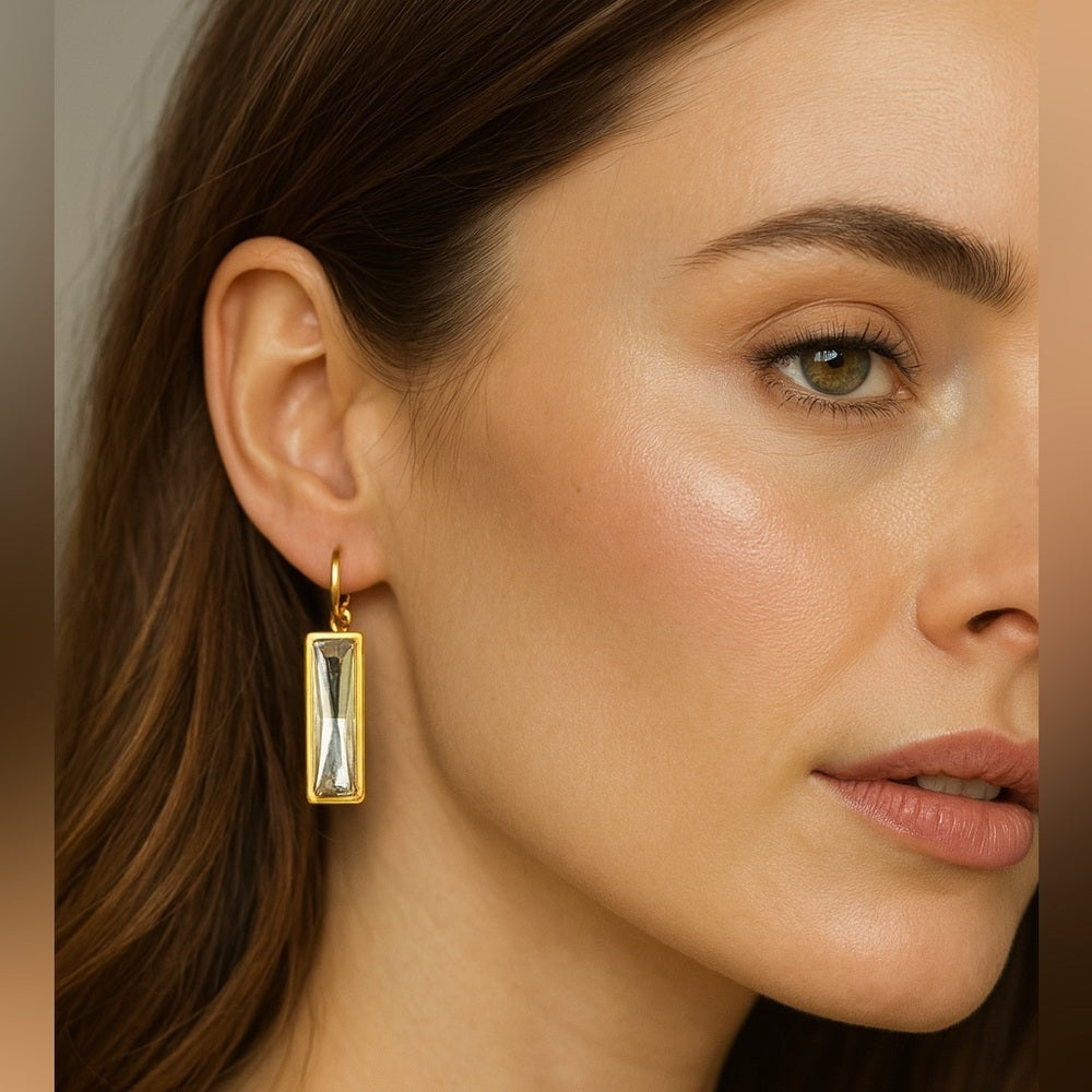 Handcrafted earrings made with Austrian clear baguette crystals