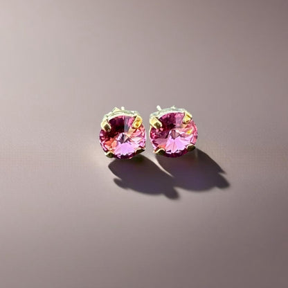 Handcrafted petite stud earrings with sparkly pink Swarovski crystals